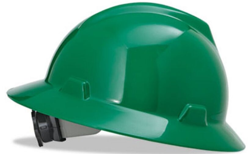 Safety Helmet, V-Gard® Polyethylene Full Brim Hard Hat With Ratchet/4 Point Ratchet Suspension, Green Color